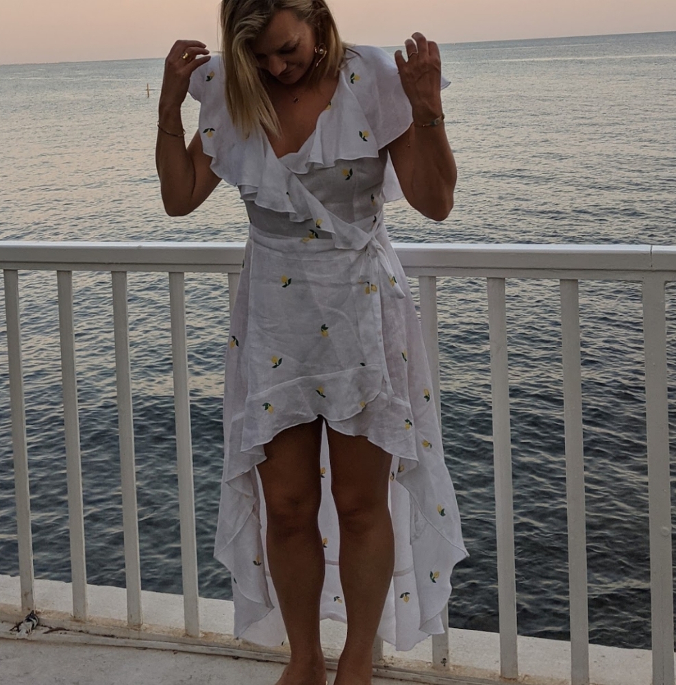 Elegant Linen White Ruffle Dress, Size XS, Would Fit S, Sz 4. Worn Twice.
